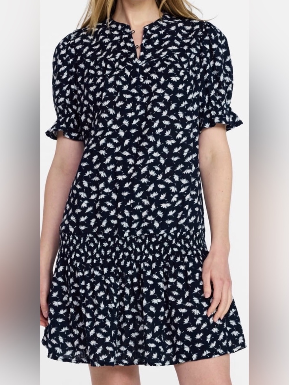 NWT Time and Tru Black and White Mini Dress with Floral Print 100% cotton sz XL